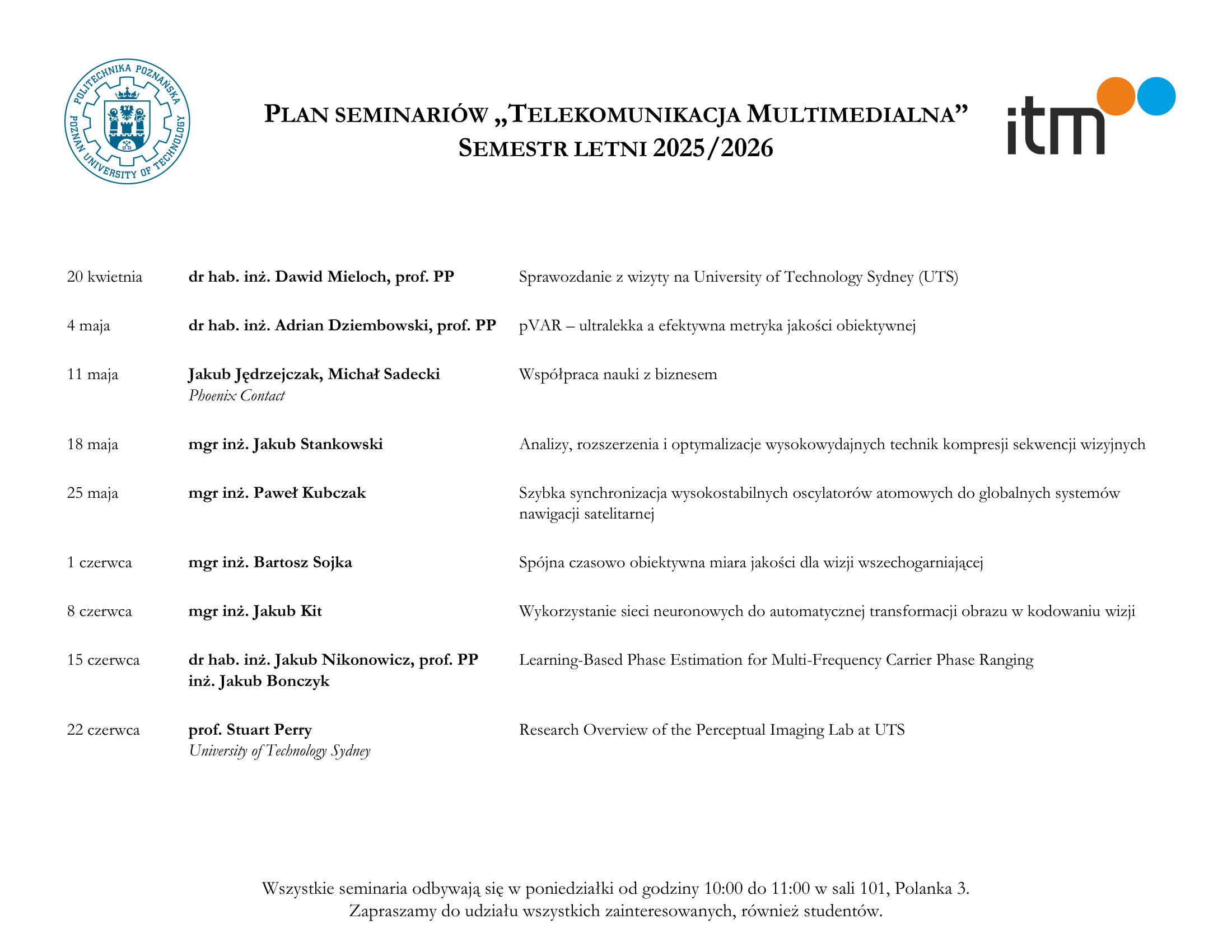 Current Seminar Schedule